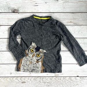 Mini Boden Charcoal Owl Long Sleeve Tee